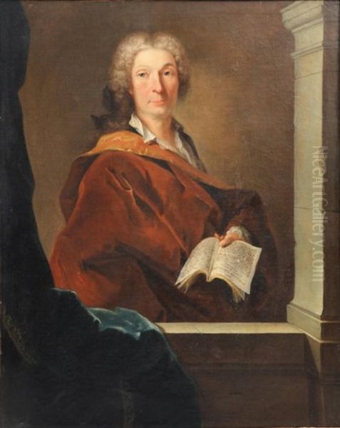 Portrait D'homme Tenant Un Livre Dans L'embrasure D'une Fenetre Oil Painting by Charles-Antoine Coypel