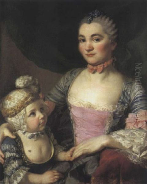 Portrait D'une Dame De Qualite Et De Son Jeune Enfant Oil Painting by Charles-Antoine Coypel