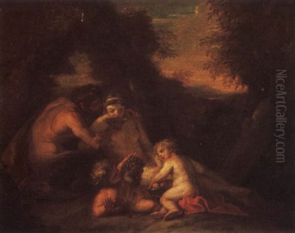 A Satyr And Nymph With Putti In A Landscape Oil Painting by Charles-Antoine Coypel