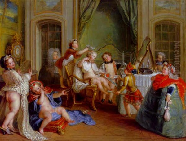 Jeux D'enfants A La Toilette Oil Painting by Charles-Antoine Coypel