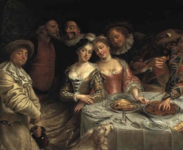 Le Repas Des Comediens Oil Painting by Charles-Antoine Coypel