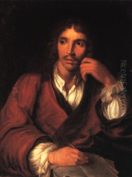 Portrait De Moliere Oil Painting by Charles-Antoine Coypel