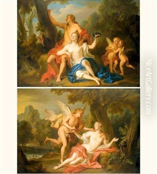 Scenes De L'histoire D'angelique Et Medor (pair) Oil Painting by Noel Nicolas Coypel