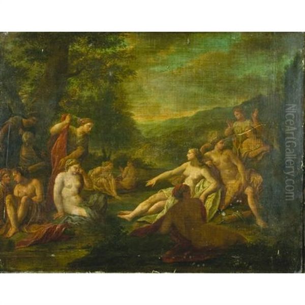 Diana With Attendant Figures At Her Bath Oil Painting by Noel Nicolas Coypel