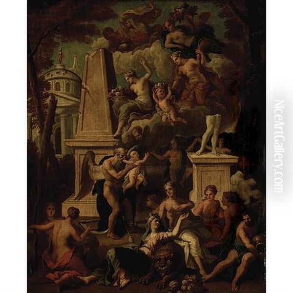 An Allegorical Scene With Figures By Classical Ruins Oil Painting by Noel Nicolas Coypel