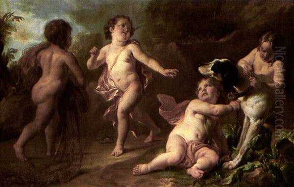 Putti Preparing For The Hunt by Noel Nicolas Coypel