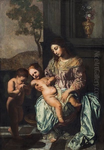 Madonna With Child And The Infant Saint John The Baptist Oil Painting by Francesco Cozza