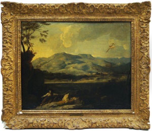 River Landscape With The Calling Of A Saint Oil Painting by Francesco Cozza