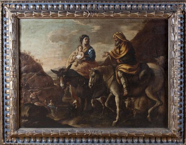 Fuga In Egitto (the Flight Into Egypt) Oil Painting by Francesco Cozza