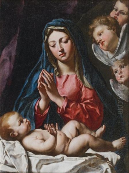 Vierge A L'enfant Entoures D'anges Oil Painting by Francesco Cozza