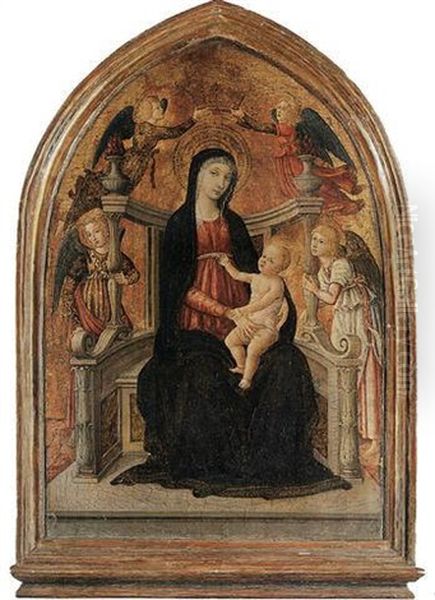 The Madonna And Child Enthroned With Angels Oil Painting by Giacomo di Bartolomeo Cozzarelli