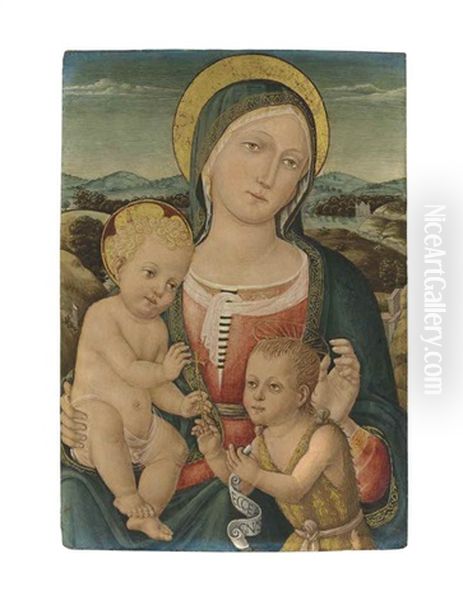 Madonna And Child With The Infant Saint John The Baptist Oil Painting by Guidoccio di Giovanni Cozzarelli