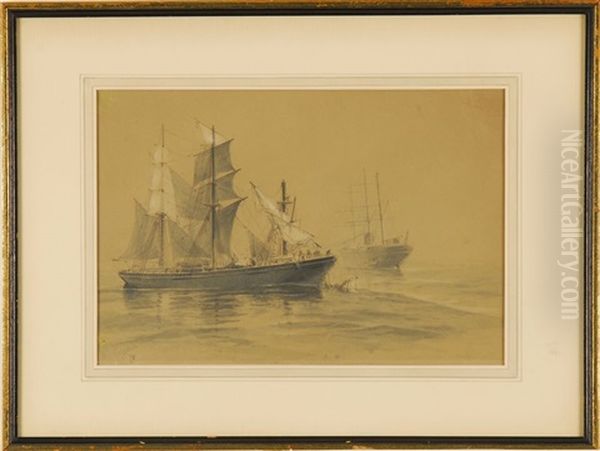 A Merchant Ship Aids Another That Has Lost Its Foremast Oil Painting by Frederic Schiller Cozzens