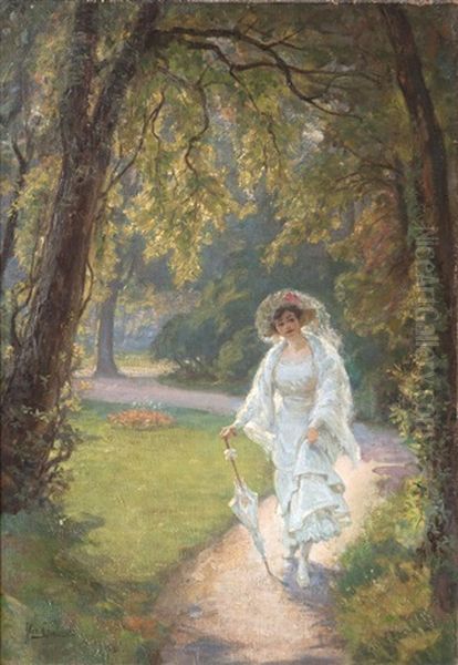 Dame Im Park Oil Painting by Florent Nicolas Crabeels