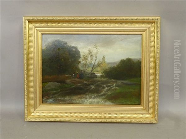 Paysage Au Cours D'eau Oil Painting by Florent Nicolas Crabeels