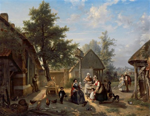 Elegante Gesellschaft In Einer Landschenke Oil Painting by Florent Nicolas Crabeels