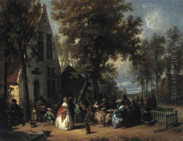 Village Festivities Oil Painting by Florent Nicolas Crabeels