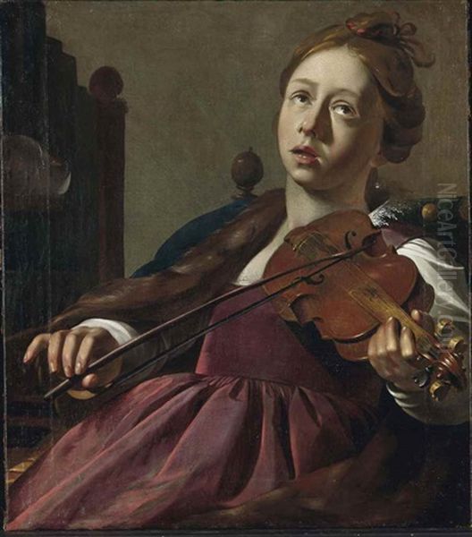 Sainte Cecile Jouant Du Violon Oil Painting by Wouter-Pietersz Crabeth the Elder