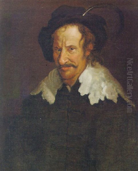 Portrait Of A Man Wearing A Feathered Cap Oil Painting by Wouter-Pietersz Crabeth the Younger