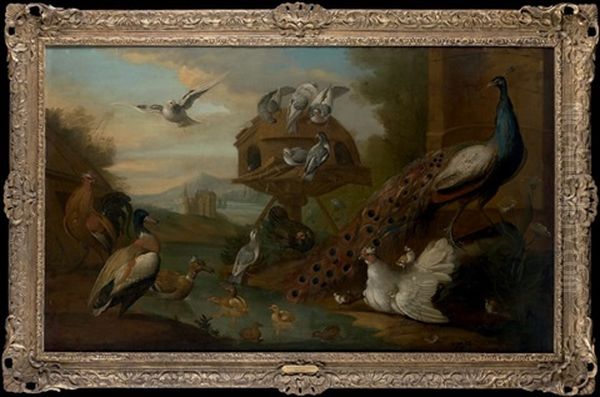 Canards, Poules Et Pigeons Dans Un Paysage Oil Painting by Marmaduke Cradock