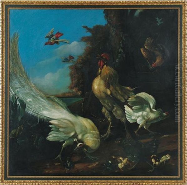 Menagerie Scene With Fowl Oil Painting by Marmaduke Cradock