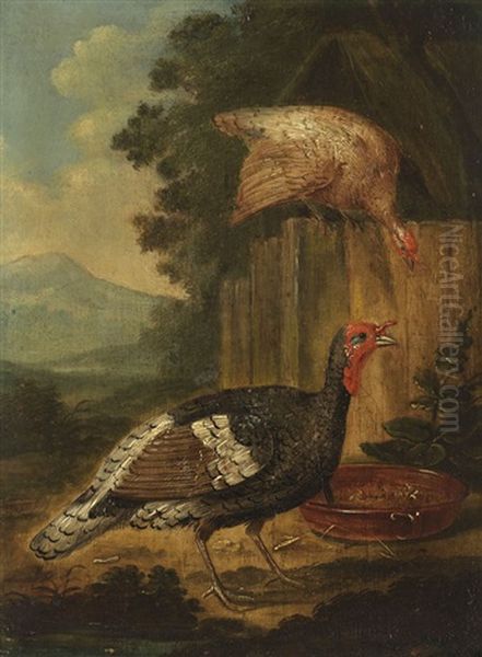 Pendants: Huhnerhof Und Truthahne (pair) Oil Painting by Marmaduke Cradock