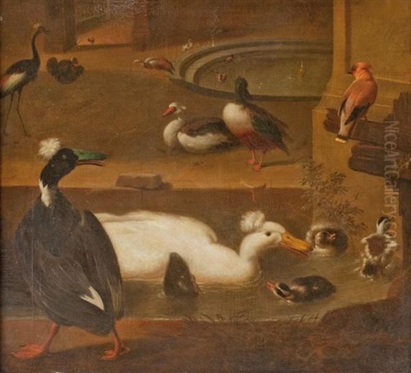 Canards Et Aigrettes Dans Un Parc Oil Painting by Marmaduke Cradock