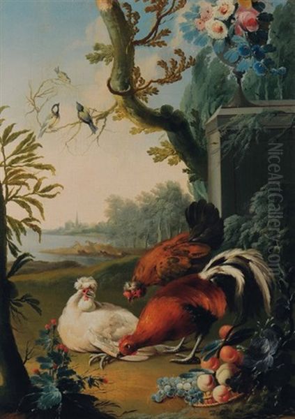 Coqs Et Poules Dans Un Paysage Oil Painting by Marmaduke Cradock