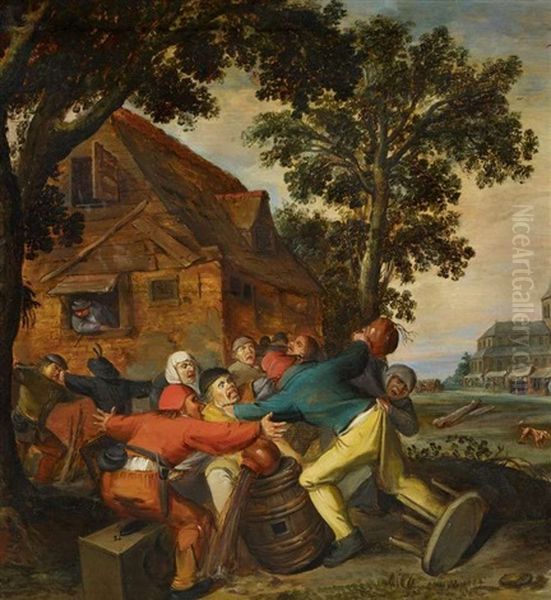 Wirtshausrauferei Oil Painting by Joos van Craesbeeck