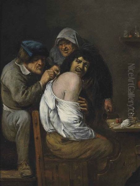 An Interior With A Doctor Treating A Patient Oil Painting by Joos van Craesbeeck