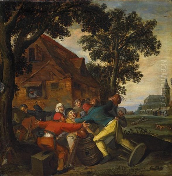 Wirtshausrauferei Oil Painting by Joos van Craesbeeck