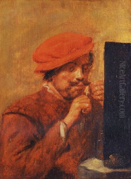 A Man Trimming His Moustache Oil Painting by Joos van Craesbeeck