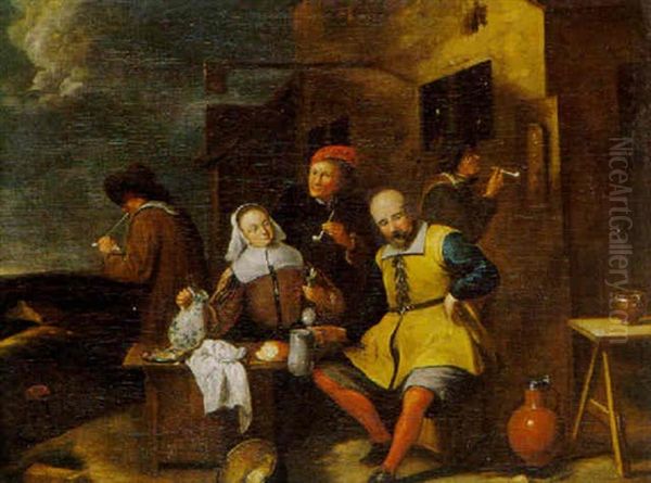 Gesellschaft Bei Einer Mahlzeit Vor Dem Haus Oil Painting by Joos van Craesbeeck