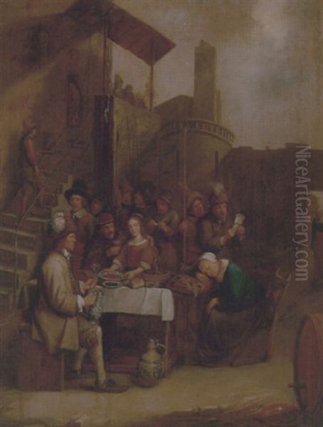 Townsfolk Eating And Drinking Within The Walls Of A Fortress by Joos van Craesbeeck