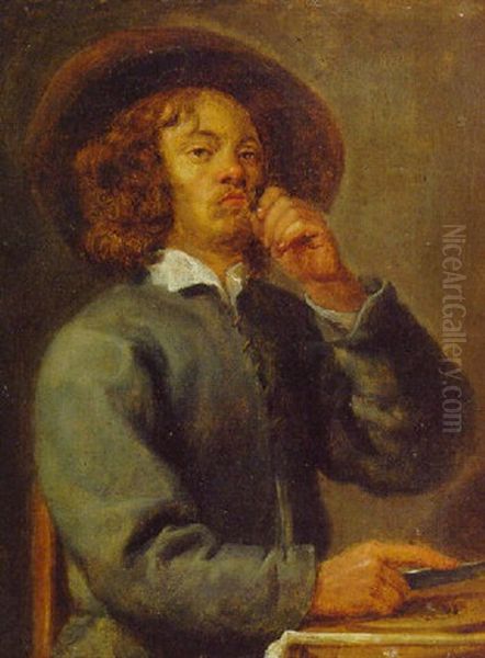 A Man Sniffing Tobacco At A Table Oil Painting by Joos van Craesbeeck