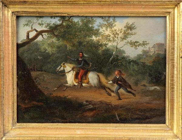 Horse Rider In Landscape Oil Painting by Gysbertus Craeyvanger