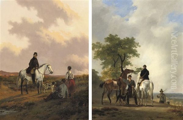 A Good Day's Hunting (+ A Horseman Conversing With Travellers; 2 Works) Oil Painting by Gysbertus Craeyvanger