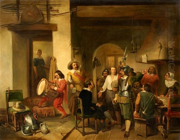 Soldiers In A Tavern During The Thirty Years' War Oil Painting by Reinier Craeyvanger