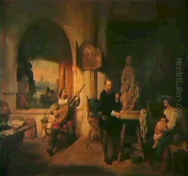 In Der Bildhauerwerkstatt Des Michelangelo Oil Painting by Reinier Craeyvanger