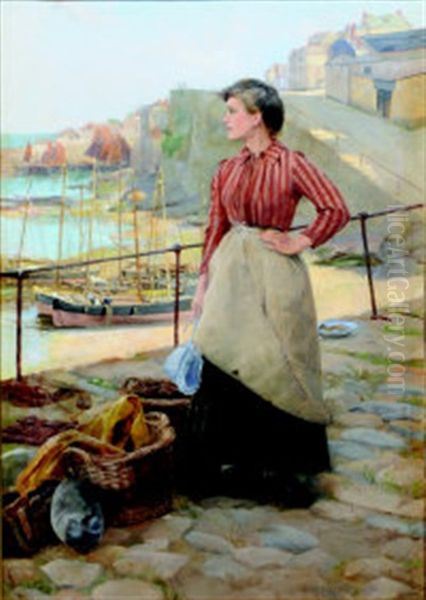 Waiting For The Boat To Come In Oil Painting by Percy Robert Craft