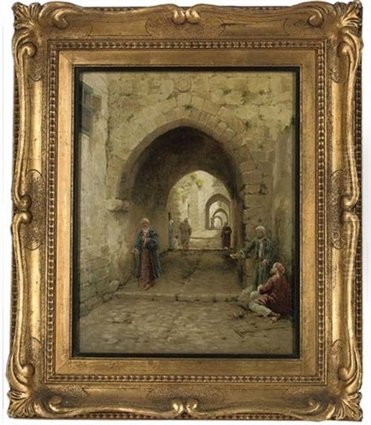 A Street Leading To Herod's Palace, Jerusalem Oil Painting by Percy Robert Craft