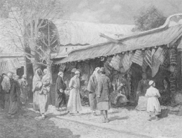 Auf Einem Bazar In Damaskus Oil Painting by Percy Robert Craft