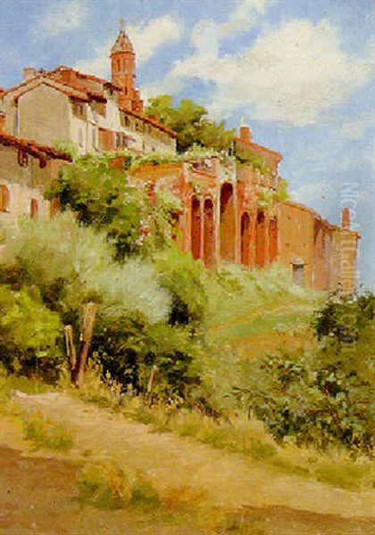 A Continental Hillside Town Oil Painting by Percy Robert Craft