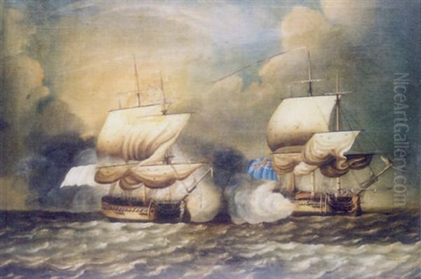 Combat Naval Anglo-francais Oil Painting by William Hopkins Craft