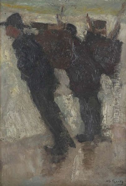 Deux Personnages Portant Des Paniers Oil Painting by Albert Crahay