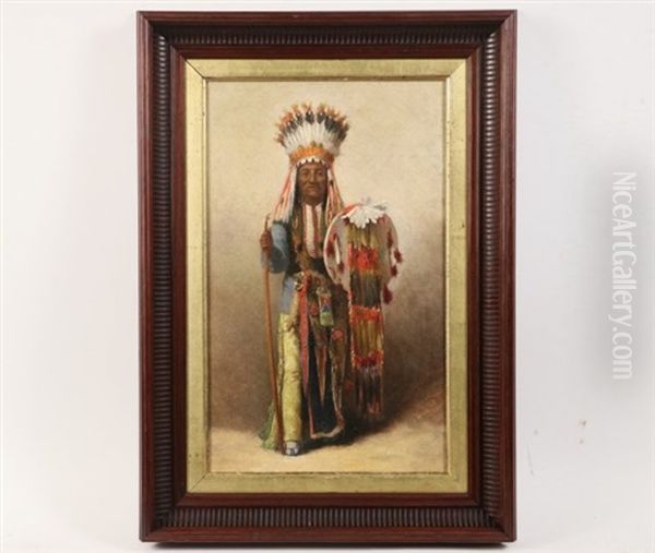 Portrait Of A Southern Ute Native American Chief Oil Painting by Charles Craig