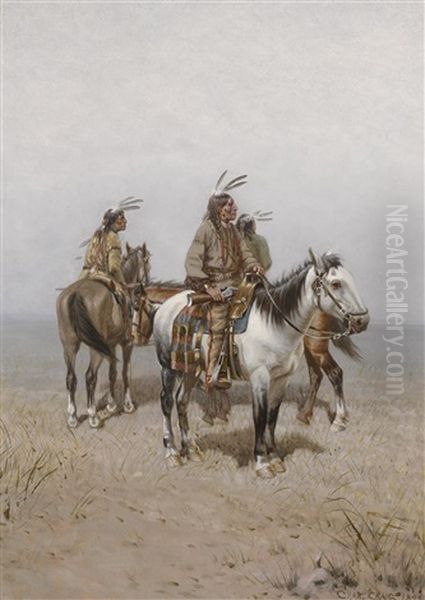 Three Plains Indians On Horseback Oil Painting by Charles Craig