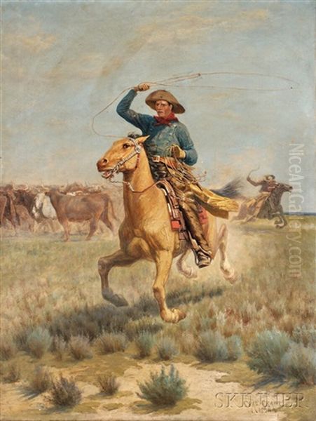 Cowboy Throwing Lasso Oil Painting by Charles Craig