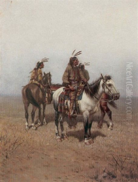 Three Plains Indians On Horseback Oil Painting by Charles Craig