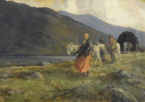 Bringing Home Turf, Leenane, Connemara Oil Painting by James Humbert Craig